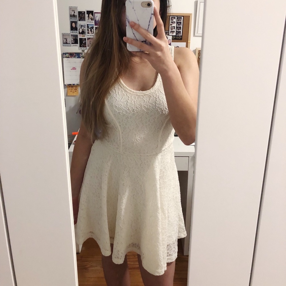 Express Laced White Skater Dress